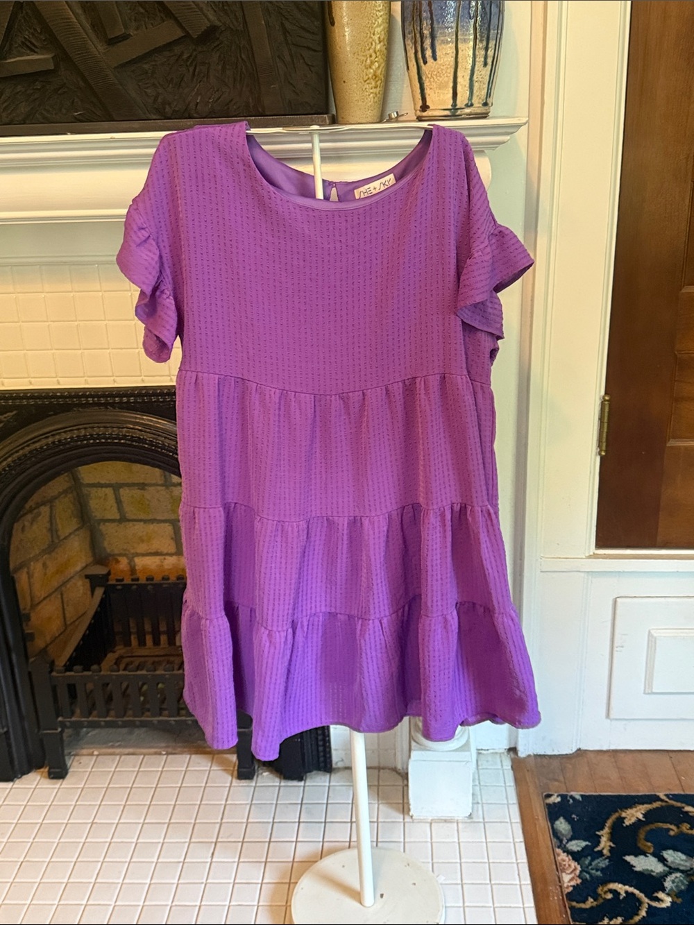 She + Sky Vibrant Purple Tiered Short-Sleeve Dress- worn a few times